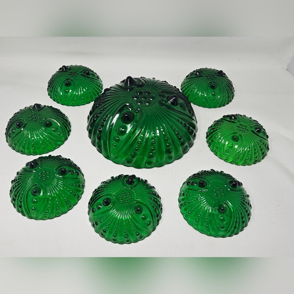 ANCHOR HOCKING Oyster & Pearl emerald salad set vintage 1950's - Picture 4 of 11